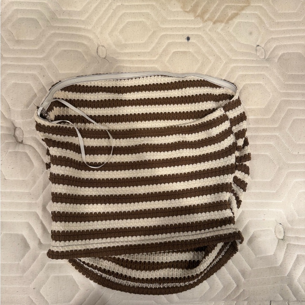 Brown and White Striped Women's Bag